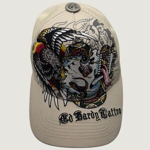 Ed Hardy Christian Audigier Eagle Skull Tattoo Trucker Hat Mesh Snapback Tan